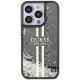 Guess iPhone 15 Pro Liquid Glitter Gold Stripes Σκληρή Θήκη με Πλαίσιο Σιλικόνης - Black - GUHCP15LLFCSEGK