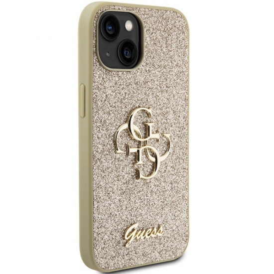 Guess iPhone 15 Glitter Script Big 4G Σκληρή Θήκη με Πλαίσιο Σιλικόνης - Gold - GUHCP15SHG4SGD