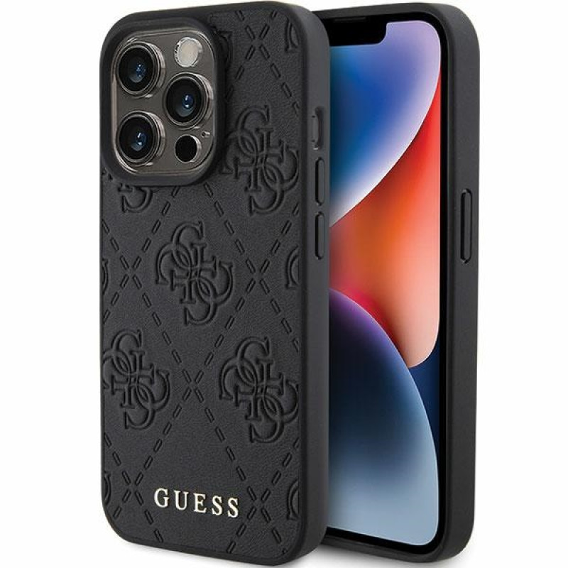 Guess iPhone 15 Pro Leather 4G Stamped Θήκη με Επένδυση Συνθετικού Δέρματος - Black - GUHCP15LP4EPMK