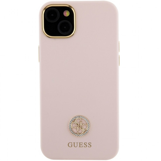 Guess iPhone 15 Plus Silicone Logo Strass 4G Σκληρή Θήκη με Πλαίσιο Σιλικόνης - Pink - GUHCP15M4DGPP