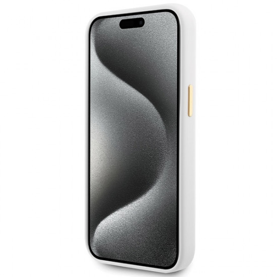 Guess iPhone 15 Silicone Logo Strass 4G Σκληρή Θήκη με Πλαίσιο Σιλικόνης - White - GUHCP15SM4DGPH