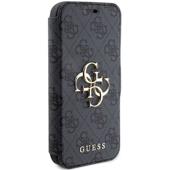 Guess iPhone 15 Pro 4G Big Metal Logo Θήκη Πορτοφόλι με Επένδυση Συνθετικού Δέρματος - Grey - GUBKP15L4GMGGR