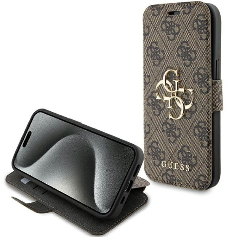 Guess iPhone 15 4G Big Metal Logo Θήκη Πορτοφόλι με Επένδυση Συνθετικού Δέρματος - Brown - GUBKP15S4GMGBR