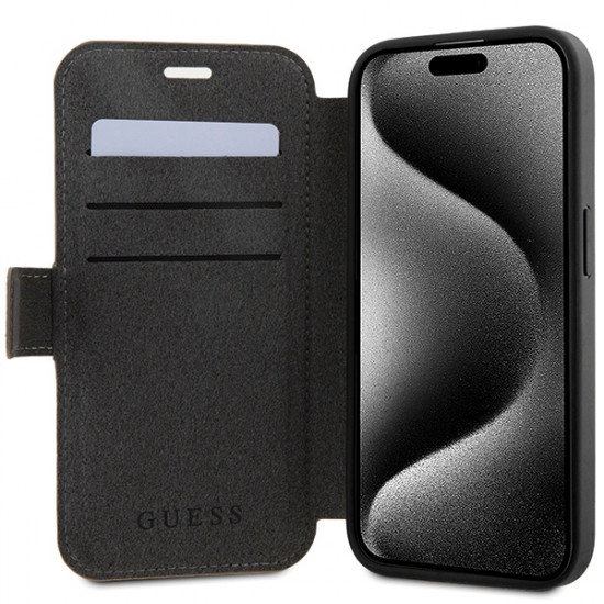 Guess iPhone 15 Pro Max 4G Big Metal Logo Θήκη Πορτοφόλι με Επένδυση Συνθετικού Δέρματος - Brown - GUBKP15X4GMGBR