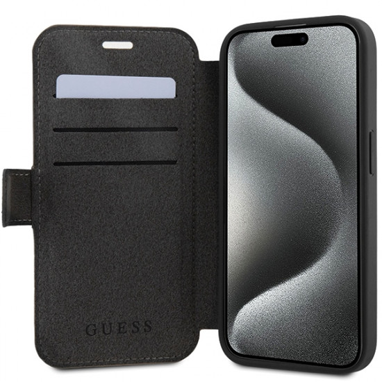 Guess iPhone 15 Pro Max 4G Big Metal Logo Θήκη Πορτοφόλι με Επένδυση Συνθετικού Δέρματος - Grey - GUBKP15X4GMGGR