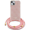 Guess iPhone 15 Crossbody Cord 4G Print Σκληρή Θήκη με Πλαίσιο Σιλικόνης και Λουράκι - Pink - GUHCP15SHC4SEP