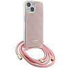 Guess iPhone 15 Crossbody Cord 4G Print Σκληρή Θήκη με Πλαίσιο Σιλικόνης και Λουράκι - Pink - GUHCP15SHC4SEP