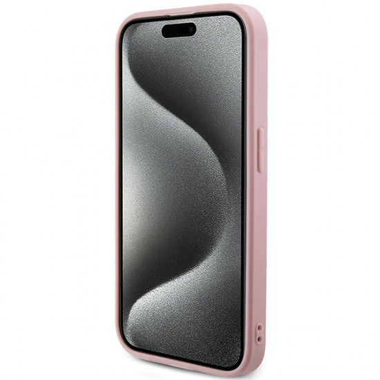 Guess iPhone 15 Pro Max Saffiano Iridescent Script Σκληρή Θήκη με Επένδυση Συνθετικού Δέρματος και Πλαίσιο Σιλικόνης - Pink - GUHCP15XPSAIRSP