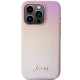 Guess iPhone 15 Pro Saffiano Iridescent Script Σκληρή Θήκη με Επένδυση Συνθετικού Δέρματος και Πλαίσιο Σιλικόνης - Pink - GUHCP15LPSAIRSP