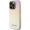 Guess iPhone 15 Pro Saffiano Iridescent Script Σκληρή Θήκη με Επένδυση Συνθετικού Δέρματος και Πλαίσιο Σιλικόνης - Gold - GUHCP15LPSAIRSD