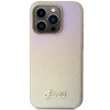 Guess iPhone 15 Pro Saffiano Iridescent Script Σκληρή Θήκη με Επένδυση Συνθετικού Δέρματος και Πλαίσιο Σιλικόνης - Gold - GUHCP15LPSAIRSD