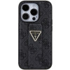 Guess iPhone 15 Pro Grip Stand 4G Triangle Strass Logo Θήκη με Επένδυση Συνθετικού Δέρματος και Stand - Black - GUHCP15LPGS4TDK