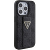 Guess iPhone 15 Pro Grip Stand 4G Triangle Strass Logo Θήκη με Επένδυση Συνθετικού Δέρματος και Stand - Black - GUHCP15LPGS4TDK