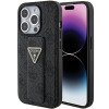 Guess iPhone 15 Pro Grip Stand 4G Triangle Strass Logo Θήκη με Επένδυση Συνθετικού Δέρματος και Stand - Black - GUHCP15LPGS4TDK
