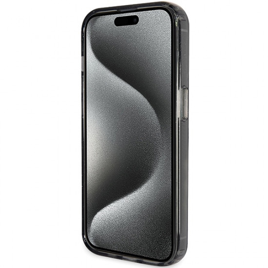 Guess iPhone 15 Pro Ring Stand Script Glitter Magsafe Σκληρή Θήκη με Πλαίσιο Σιλικόνης και MagSafe / Stand - Black - GUHMP15LHRSGSK