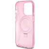 Guess iPhone 15 Pro Ring Stand Script Glitter Magsafe Σκληρή Θήκη με Πλαίσιο Σιλικόνης και MagSafe / Stand - Pink - GUHMP15LHRSGSP