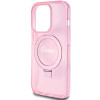 Guess iPhone 15 Pro Ring Stand Script Glitter Magsafe Σκληρή Θήκη με Πλαίσιο Σιλικόνης και MagSafe / Stand - Pink - GUHMP15LHRSGSP