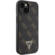 Guess iPhone 15 Plus - 4G Triangle Metal Logo Σκληρή Θήκη με Επένδυση Συνθετικού Δέρματος και Πλαίσιο Σιλικόνης - Black - GUHCP15MPG4GPK