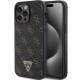 Guess iPhone 15 Pro - 4G Triangle Metal Logo Σκληρή Θήκη με Επένδυση Συνθετικού Δέρματος και Πλαίσιο Σιλικόνης - Black - GUHCP15LPG4GPK