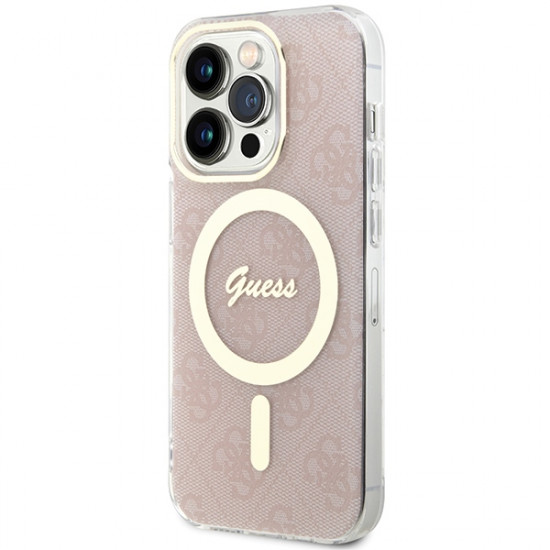 Guess iPhone 15 Pro Max IML 4G MagSafe Σκληρή Θήκη με Πλαίσιο Σιλικόνης και MagSafe - Pink - GUHMP15XH4STP