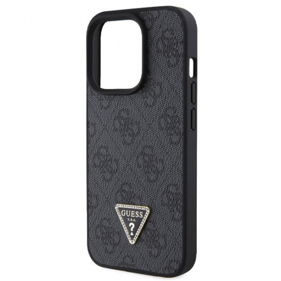 Guess iPhone 15 Pro Leather 4G Diamond Triangle Θήκη με Επένδυση Συνθετικού Δέρματος - Black - GUHCP15LP4TDPK