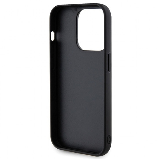 Guess iPhone 15 Pro - Quilted Metal Logo Θήκη με Επένδυση Συνθετικού Δέρματος - Black - GUHCP15LPSQSQSK