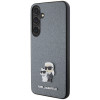 Karl Lagerfeld Samsung Galaxy S24 - Saffiano Karl and Choupette Metal Pin Σκληρή Θήκη με Επένδυση Συνθετικού Δέρματος και Πλαίσιο Σιλικόνης - Grey - KLHCS24SPSAKCMPG