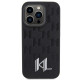 Karl Lagerfeld iPhone 15 Pro Max - Leather Monogram Hot Stamp Metal Logo Σκληρή Θήκη με Επένδυση Συνθετικού Δέρματος και Πλαίσιο Σιλικόνης - Black - KLHCP15XPKLPKLK