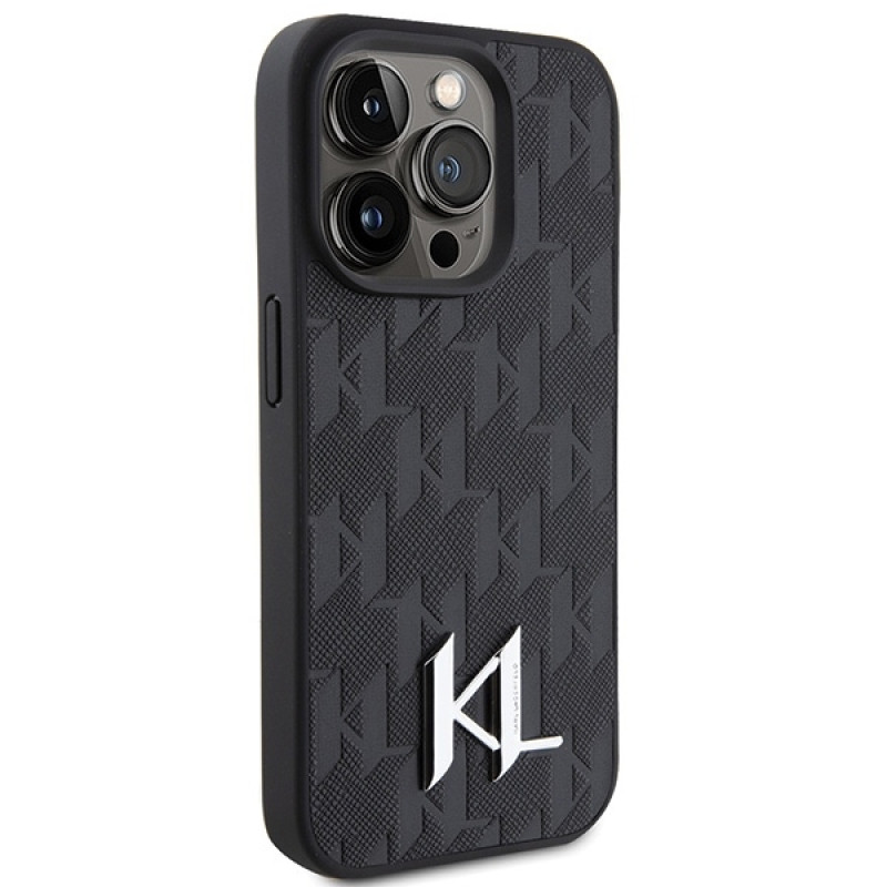 Karl Lagerfeld iPhone 15 Pro - Leather Monogram Hot Stamp Metal Logo Σκληρή Θήκη με Επένδυση Συνθετικού Δέρματος και Πλαίσιο Σιλικόνης - Black - KLHCP15PPKLPKLK Karl Lagerfeld iPhone 15 Pro - Leather Monogram Hot Stamp Metal Logo Σκληρή Θήκη με Επένδυση Συνθετικού Δέρματος και Πλαίσιο Σιλικόνης - Black - KLHCP15PPKLPKLK