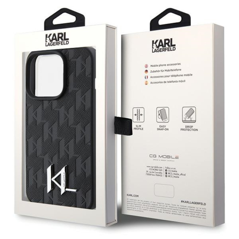 Karl Lagerfeld iPhone 15 Pro - Leather Monogram Hot Stamp Metal Logo Σκληρή Θήκη με Επένδυση Συνθετικού Δέρματος και Πλαίσιο Σιλικόνης - Black - KLHCP15PPKLPKLK Karl Lagerfeld iPhone 15 Pro - Leather Monogram Hot Stamp Metal Logo Σκληρή Θήκη με Επένδυση Συνθετικού Δέρματος και Πλαίσιο Σιλικόνης - Black - KLHCP15PPKLPKLK