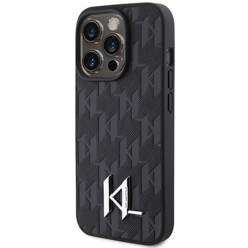 Karl Lagerfeld iPhone 15 Pro - Leather Monogram Hot Stamp Metal Logo Σκληρή Θήκη με Επένδυση Συνθετικού Δέρματος και Πλαίσιο Σιλικόνης - Black - KLHCP15PPKLPKLK Karl Lagerfeld iPhone 15 Pro - Leather Monogram Hot Stamp Metal Logo Σκληρή Θήκη με Επένδυση Συνθετικού Δέρματος και Πλαίσιο Σιλικόνης - Black - KLHCP15PPKLPKLK