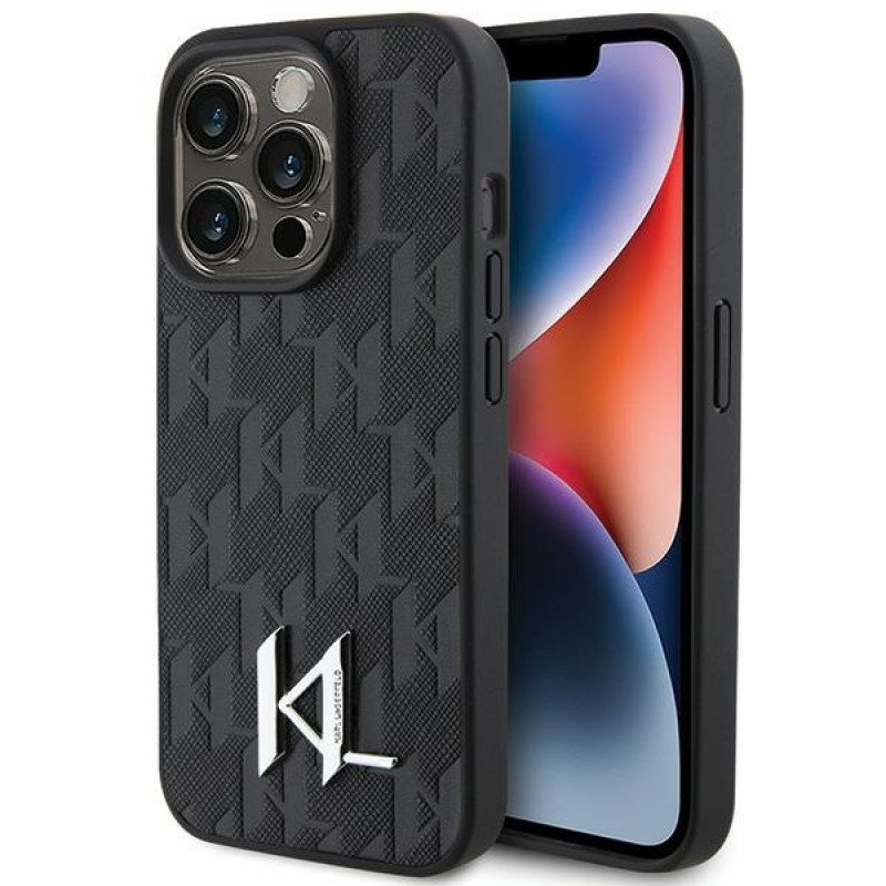Karl Lagerfeld iPhone 15 Pro - Leather Monogram Hot Stamp Metal Logo Σκληρή Θήκη με Επένδυση Συνθετικού Δέρματος και Πλαίσιο Σιλικόνης - Black - KLHCP15PPKLPKLK Karl Lagerfeld iPhone 15 Pro - Leather Monogram Hot Stamp Metal Logo Σκληρή Θήκη με Επένδυση Συνθετικού Δέρματος και Πλαίσιο Σιλικόνης - Black - KLHCP15PPKLPKLK