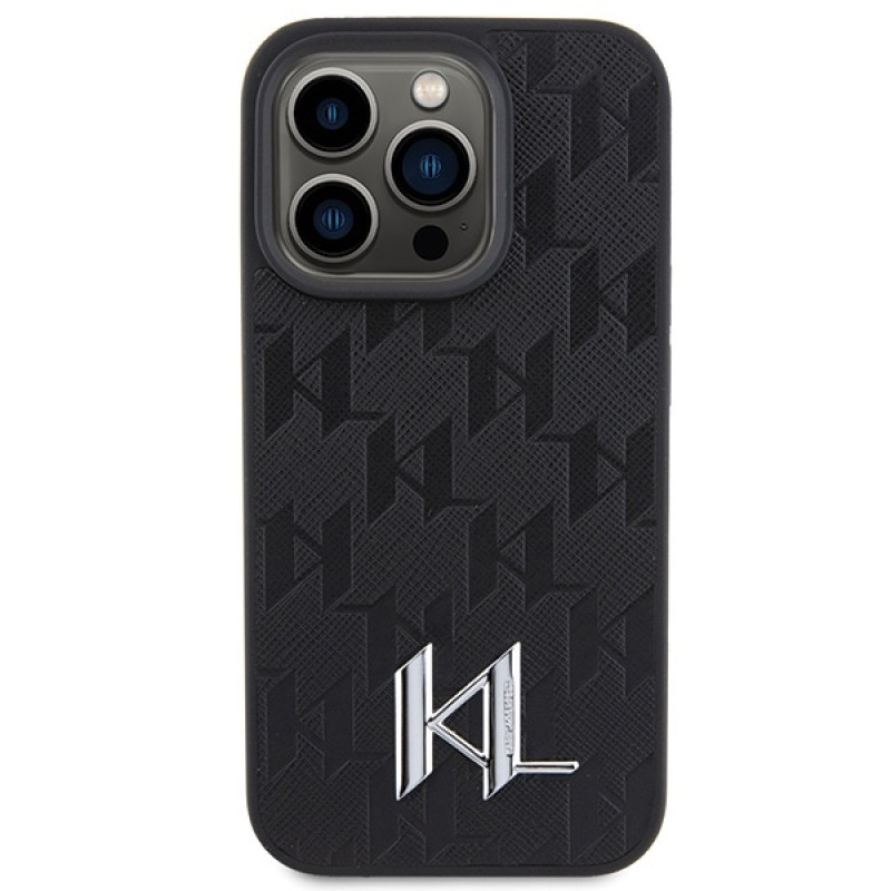 Karl Lagerfeld iPhone 15 Pro - Leather Monogram Hot Stamp Metal Logo Σκληρή Θήκη με Επένδυση Συνθετικού Δέρματος και Πλαίσιο Σιλικόνης - Black - KLHCP15PPKLPKLK Karl Lagerfeld iPhone 15 Pro - Leather Monogram Hot Stamp Metal Logo Σκληρή Θήκη με Επένδυση Συνθετικού Δέρματος και Πλαίσιο Σιλικόνης - Black - KLHCP15PPKLPKLK