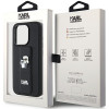 Karl Lagerfeld iPhone 15 Pro - Gripstand Saffiano Karl and Choupette Pin Σκληρή Θήκη με Επένδυση Συνθετικού Δέρματος και Stand - Black - KLHCP15LGSAKCPK