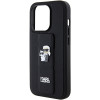 Karl Lagerfeld iPhone 15 Pro - Gripstand Saffiano Karl and Choupette Pin Σκληρή Θήκη με Επένδυση Συνθετικού Δέρματος και Stand - Black - KLHCP15LGSAKCPK
