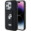 Karl Lagerfeld iPhone 15 Pro - Gripstand Saffiano Karl and Choupette Pin Σκληρή Θήκη με Επένδυση Συνθετικού Δέρματος και Stand - Black - KLHCP15LGSAKCPK