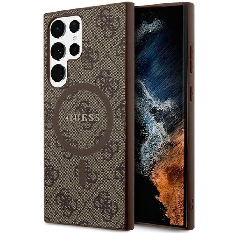 Guess Samsung Galaxy S24 Ultra - 4G Collection Leather Metal Logo MagSafe Θήκη με Επένδυση Συνθετικού Δέρματος και MagSafe - Brown - GUHMS24LG4GFRW