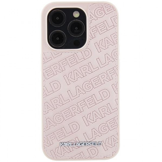 Karl Lagerfeld iPhone 15 Pro Max - Quilted K Pattern Θήκη με Επένδυση Συνθετικού Δέρματος - Pink - KLHCP15XPQKPMP