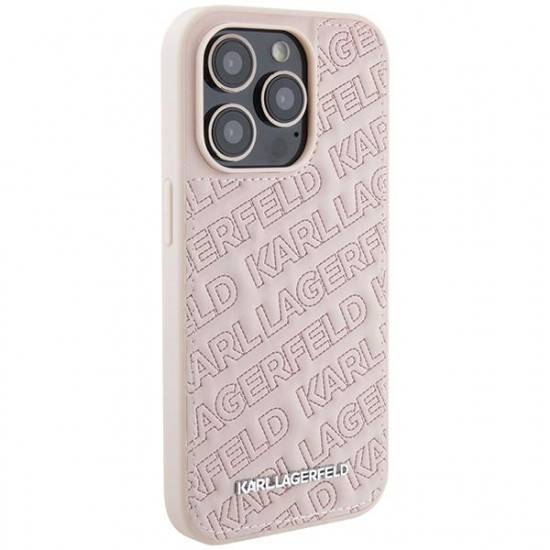 Karl Lagerfeld iPhone 15 Pro Max - Quilted K Pattern Θήκη με Επένδυση Συνθετικού Δέρματος - Pink - KLHCP15XPQKPMP