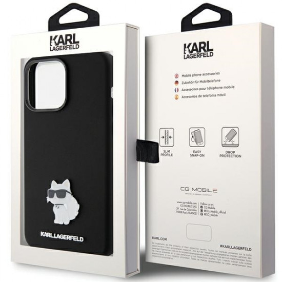 Karl Lagerfeld iPhone 15 Pro - Silicone Choupette Metal Pin Σκληρή Θήκη με Πλαίσιο Σιλικόνης - Black - KLHCP15LSMHCNPK