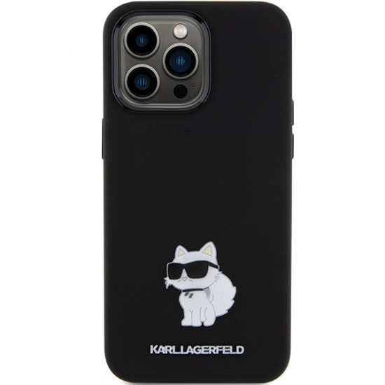 Karl Lagerfeld iPhone 15 Pro Max - Silicone Choupette Metal Pin Σκληρή Θήκη με Πλαίσιο Σιλικόνης - Black - KLHCP15XSMHCNPK