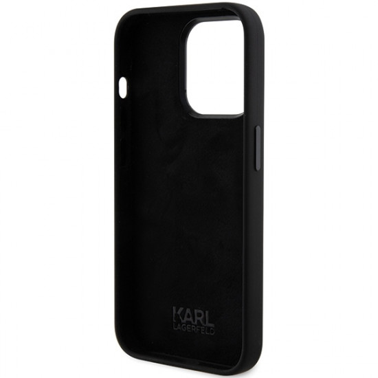 Karl Lagerfeld iPhone 15 Pro - Silicone Ikonik Metal Pin Σκληρή Θήκη με Πλαίσιο Σιλικόνης - Black - KLHCP15LSMHKNPK
