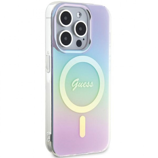 Guess iPhone 15 Pro Max IML Iridescent MagSafe Σκληρή Θήκη με Πλαίσιο Σιλικόνης και MagSafe - Purple - GUHMP15XHITSU
