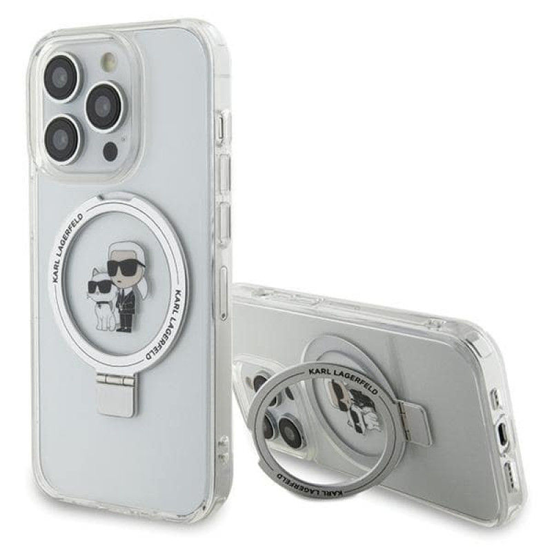 Karl Lagerfeld iPhone 15 Pro Ring Stand Karl and Choupette MagSafe Σκληρή Θήκη με Πλαίσιο Σιλικόνης και MagSafe - Διάφανη - KLHMP15LHMRSKCH