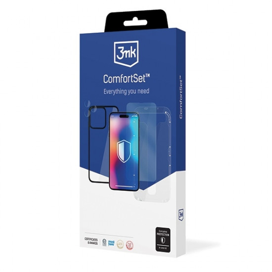 3MK iPhone 15 Pro Comfort Set - Σετ με 1 Αντιχαρακτικό Γυαλί Οθόνης, 1 Αντιχαρακτικό Γυαλί για την Κάμερα και 1 Σκληρή Θήκη Satin Armor Case+ - Διάφανα