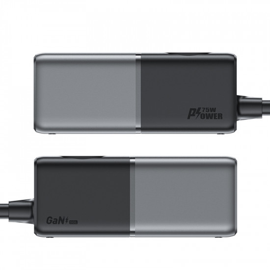 Acefast Z2 GaN 75W PD Σταθμός Φόρτισης με 3 Θύρες Type-C και 2 Θύρες USB και 1 Πρίζα - Black / Grey