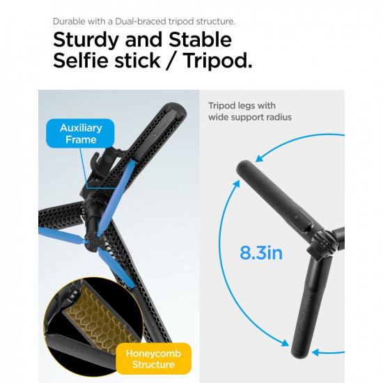 Spigen S560W Bluetooth Selfie Stick Τρίποδο με Τηλεχειριστήριο - Black