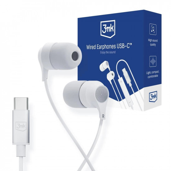 3MK Wired Earphones USB-C Handsfree Ακουστικά με Ενσωματωμένο Μικρόφωνο - White