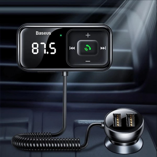 Baseus S-16 Overseas Edition Bluetooth 5.0 FM Transmitter για Αναπαραγωγή Μουσικής / Κλήσεις και Φορτιστής Αυτοκινήτου - Black - CCMT000201