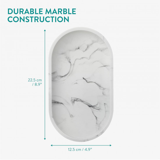 Navaris Οβάλ Δίσκος Αποθήκευσης Κοσμημάτων από Πολυρητίνη - Design Marble - 22.5 x 12.5 x 2.7 cm - White - 55578.02.01